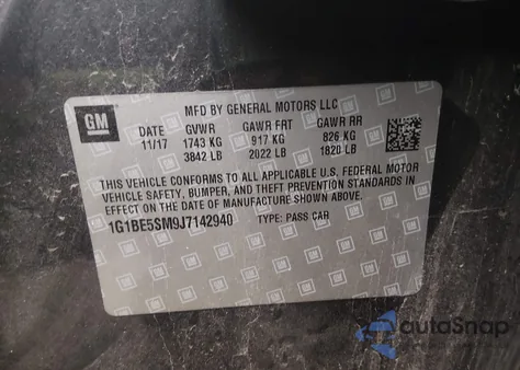 2018 Chevrolet Cruze Lt Auto from USA, damaged, VIN 1G1BE5SM9J7142940